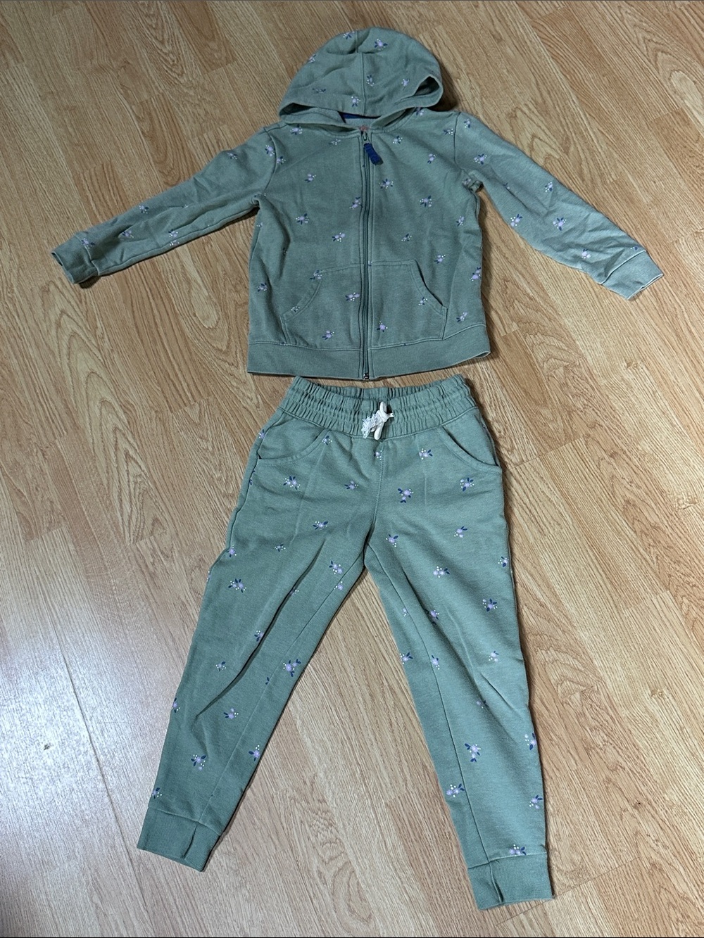 Catt and Jack set floral green sweatshirt hood zip up sweatpants 6
